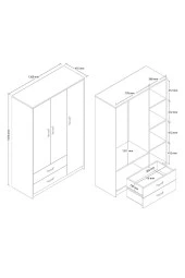Mezza 3514 WIEN 3 KAPILI DOLAP 2 ÇEKMECELİ 4 RAFLI 1 ASKILI GARDIROP BEYAZ - 7