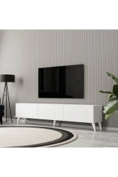 1250 ELİSA 3 KAPAKLI KULPSUZ 180 CM AYAKLI TV ÜNİTESİ BEYAZ thumbnail 1