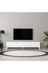 1250 ELİSA 3 KAPAKLI KULPSUZ 180 CM AYAKLI TV ÜNİTESİ BEYAZ thumbnail 2