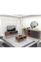 Mezza SET 1581-2070-1620 EXXEN (AHŞAP AYAKLI) TV ÜNİTESİ - ORTA SEHPA - KONSOL SETİ HAT - ANTRASİT - 1