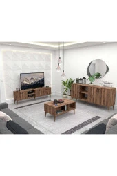 Mezza SET 1583-2072-1622 EXXEN (AHŞAP AYAKLI) TV ÜNİTESİ - ORTA SEHPA - KONSOL SETİ HAT RENGİ thumbnail 1
