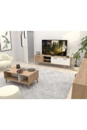 Mezza SET 1585-2074-1624 EXXEN (AHŞAP AYAKLI) TV ÜNİTESİ - ORTA SEHPA - KONSOL SETİ SEPET - BEYAZ thumbnail 2