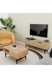 Mezza SET 4014-4214 BLANCO SİYAH METAL AYAKLI TV ÜNİTESİ - ORTA SEHPA TAKIMI SEPET YUNUS - 1