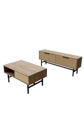Mezza SET 4014-4214 BLANCO SİYAH METAL AYAKLI TV ÜNİTESİ - ORTA SEHPA TAKIMI SEPET YUNUS - 4