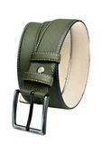 Haki Yeşil Suni Deri Dikişli 4 cm.lik Klasik Kemer - 7400-810 thumbnail 5