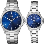 Q&Q QC207J001Y Lacivert Gümüş Çelik Kordonlu Sevgili Çift Kol Saatleri - 1