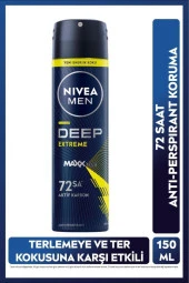 NIVEA Men Erkek Sprey Deodorant Deep Extreme 150ml, 72 Saat Anti-perspirant Ter Koruma, Yeni Enerjik - 1