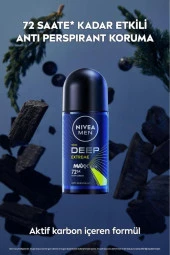 NIVEA Men Erkek Roll-on Deodorant Deep Extreme 50ml, 72 Saat Anti-perspirant Ter Koruma, Yeni Enerji thumbnail 4