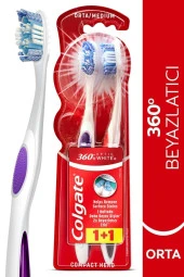 COLGATE 360 Optik Beyaz Dil ve Yanak Temizleyicili Orta Beyazlatıcı Diş Fırçası  1+1 thumbnail 1