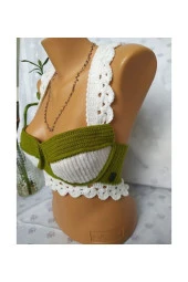 CROP TOP BÜSTİYER ZEYTİN YEŞİLİ BEYAZ RENK HANDMADE - 3