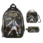 MUGGLE MU-9140 İlkokul Sırt Çantası Soccer Game + Beslenme Çantası + Kalem Kutusu - 1