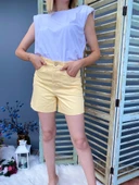 Kadın Kesik Paça Sarı Denim Şort thumbnail 6