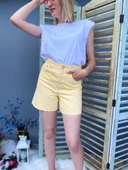 Kadın Kesik Paça Sarı Denim Şort thumbnail 5