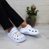 Sonimix 12901 Beyaz Taşlı Kalın Tabanlı Bayan  Terlik thumbnail 3