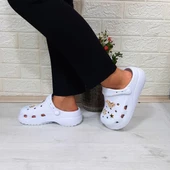 Sonimix 12901 Beyaz Taşlı Kalın Tabanlı Bayan  Terlik thumbnail 5