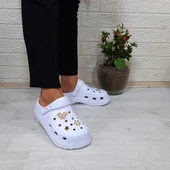 Sonimix 12901 Beyaz Taşlı Kalın Tabanlı Bayan  Terlik thumbnail 4