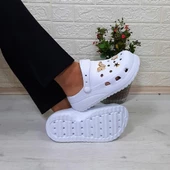 Sonimix 12901 Beyaz Taşlı Kalın Tabanlı Bayan  Terlik thumbnail 1