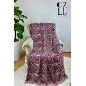 Pamuklu Yeni Nesil Koltuk - Çekyat Örtüsü 170x220 Mermer Desen Bordo Koltuk Şalı - 1