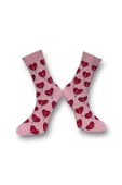 Me-vo Tekli Pudra Renkli Bay/Bayan Unisex Esnek Nem Alabilen Pamuklu Kalp Desenli Soket Çorap thumbnail 2