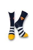 Me-vo Tekli Lacivert Renkli Bay/Bayan Unisex Esnek Nem Alabilen Pamuklu Superman Desenli Soket Çorap - 1