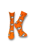 Me-vo Tekli Turuncu Renkli Bay/Bayan Unisex Esnek Nem Alabilen Pamuklu İnek Desenli Soket Çorap thumbnail 1