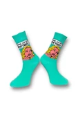 Me-vo Tekli Su Yeşili Renkli Bay/Bayan Unisex Esnek Nem Alabilen Pamuklu Karikatür Desenli Soket Çorap thumbnail 2