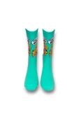 Me-vo Tekli Su Yeşili Renkli Bay/Bayan Unisex Esnek Nem Alabilen Pamuklu Karikatür Desenli Soket Çorap thumbnail 3