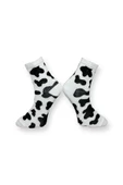 Me-vo Tekli Beyaz Renkli Bay/Bayan Unisex Esnek Nem Alabilen Pamuklu İnek Desenli Soket Çorap thumbnail 2
