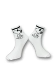 Me-vo Tekli Beyaz Renkli Bay/Bayan Unisex Esnek Nem Alabilen Pamuklu Çizgi Film Karakterli Soket Çorap thumbnail 2