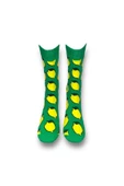 Me-vo Tekli Yeşil Renkli Bay/Bayan Unisex Esnek Nem Alabilen Pamuklu Limon Desenli Soket Çorap thumbnail 3