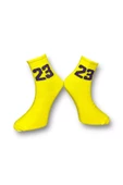 Me-vo Tekli Sarı Renkli Bay/Bayan Unisex Esnek Nem Alabilen Pamuklu Sayı İşlemeli Soket Çorap thumbnail 2