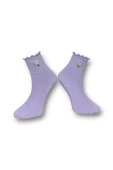 Me-vo Tekli Lila Renkli Kadın Esnek Nem Alabilen Pamuklu Papatya Desenli Soket Çorap thumbnail 2