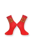 Me-vo Tekli Kırmızı Renkli Bay/Bayan Unisex Esnek Nem Alabilen Pamuklu Sayı İşlemeli Soket Çorap thumbnail 2