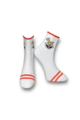 Me-vo Tekli Beyaz Renkli Bay/Bayan Unisex Esnek Nem Alabilen Pamuklu Çizgi Film Karakterli Soket Çorap thumbnail 1