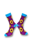 Me-vo  2'li Çok Renkli Bay/Bayan Unisex Esnek Nem Alabilen Pamuklu Donut Desenli Soket Çoraplar - 5