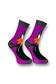 Me-vo Tekli Mor Renkli Bay/Bayan Unisex Esnek Nem Alabilen Pamuklu Çizgi Film Karakterli Soket Çorap thumbnail 3