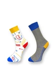 Me-vo  2'li Çok Renkli Bay/Bayan Unisex Esnek Nem Alabilen Pamuklu Desenli Soket Çoraplar thumbnail 1