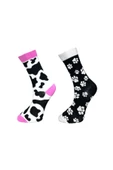 Me-vo  2'li Çok Renkli Bay/Bayan Unisex Esnek Nem Alabilen Pamuklu Hayvan Desenli Soket Çoraplar thumbnail 1