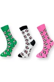 Me-vo  3'lü Çok Renkli Bay/Bayan Unisex Esnek Nem Alabilen Pamuklu Çikolata Desenli Soket Çoraplar thumbnail 1