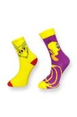 Me-vo  2'li Çok Renkli Bay/Bayan Unisex Esnek Nem Alabilen Pamuklu Çizgi Film Karakterli Soket Çoraplar thumbnail 1
