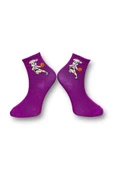 Me-vo Tekli Mor Renkli Bay/Bayan Unisex Esnek Nem Alabilen Pamuklu Çizgi Film Karakterli Soket Çorap thumbnail 2
