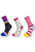 Me-vo  3'lü Çok Renkli Bay/Bayan Unisex Esnek Nem Alabilen Pamuklu Donut Desenli Soket Çoraplar thumbnail 1