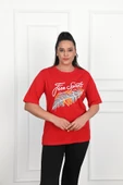 Kadın Büyük Beden Free Spirit Baskılı T-Shirt 1576-23 - 8