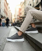 BA0332 Merdiven Desen Bağcıklı Erkek Yüksek Taban Antrasit Cilt Spor Ayakkabı thumbnail 2