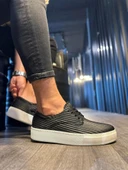 Fitilli Desenli Günlük Ayakkabı 076 Siyah (Beyaz Taban) thumbnail 3