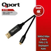 QPORT Q-THD 2metre TYPE-C - DP Çevirici Kablo Siyah 4K - 1