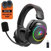 GAMEBOOSTER WBH44 RGB Kablosuz 2.4G+BT Siyah Oyuncu Kulaklığı - 1
