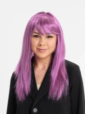 Rose Pembe Renk Düz Kesim Uzun Parti Peruğu Takma Saç - 1