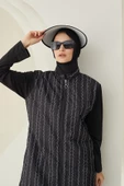 Siyah Çizgi Desenli Dokuma Tesettür Mayo thumbnail 3