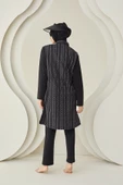 Siyah Çizgi Desenli Dokuma Tesettür Mayo thumbnail 4